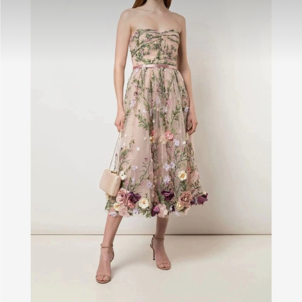 ISO Marchesa Notte Tea length Floral embroidered dress SIZE 10